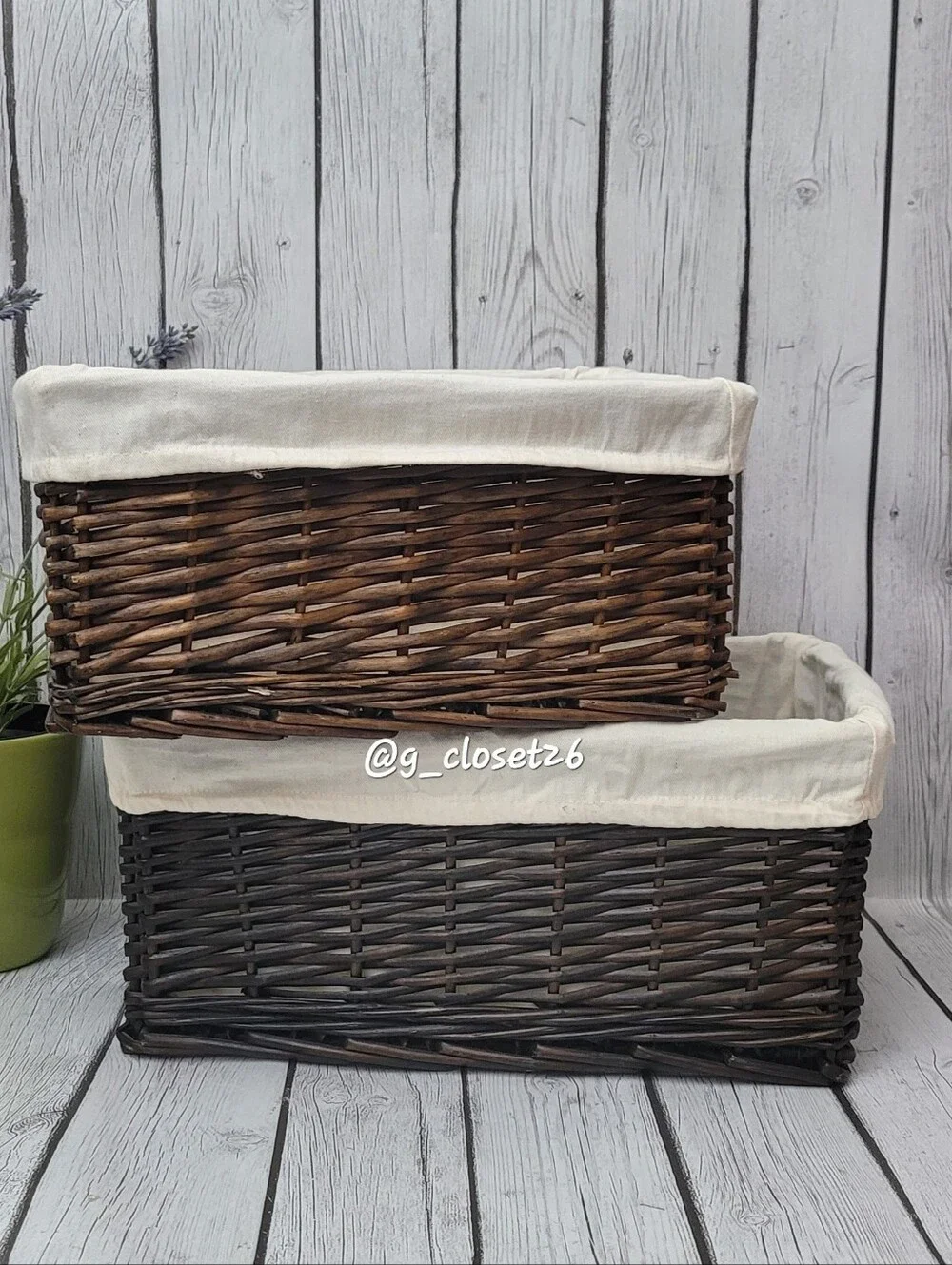 Woven Rectangular Storage Baskets with Cream Liner - Set of 2